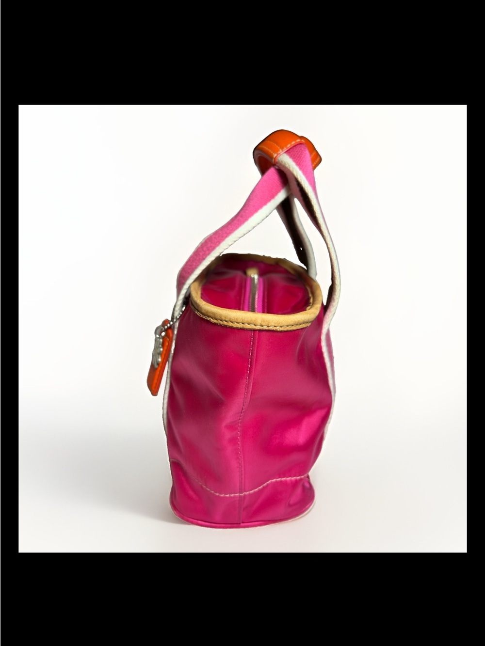 Coach Hamptons Mini Satin-Nylon Tote, Hot Pink/Orange Leather, 2004 Style: #1893 - Picture 3 of 10